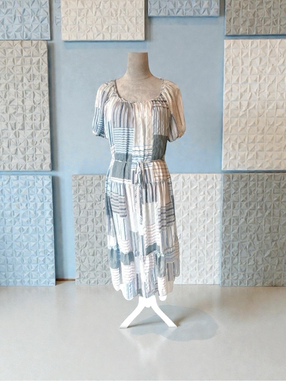 LOFT Patchwork Tie Waist Midi Dress Size M